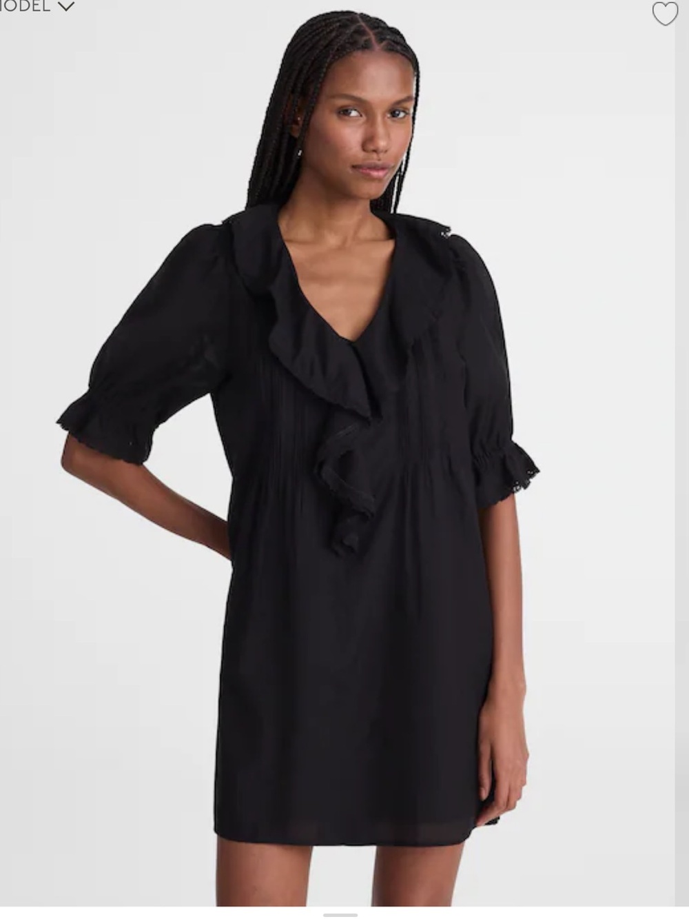 Madewell The Blaire Mini Dress -White Ruffle V-Neck - jet Black